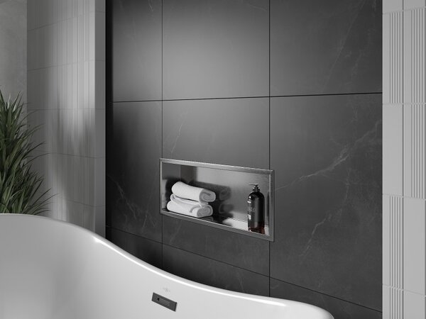 Mexen X-Wall-R rohová polička s obrubou 60 x 20 cm, kartáčovaný gun grey - 19E0602010