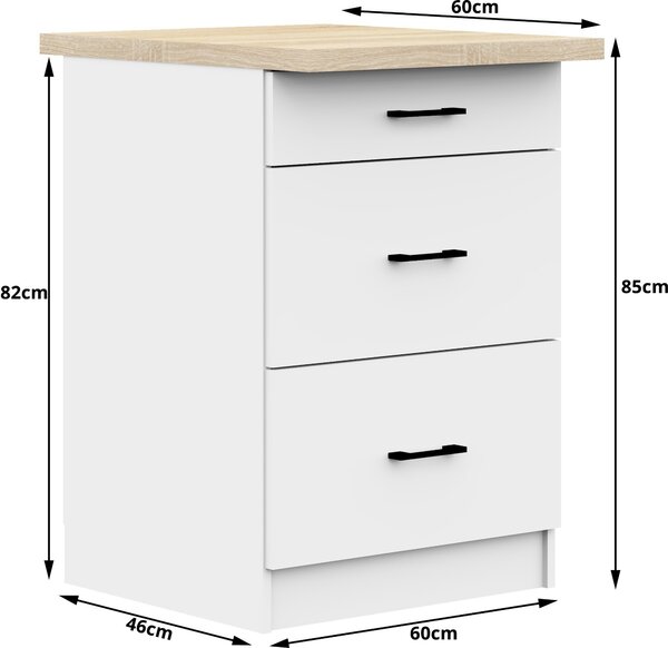 AKORD Furniture Factory KS0POLIBIA3S007, Bílá, 16 mm, 3 zásuvka/zásuvek, 460 mm, 600 mm, 850 mm
