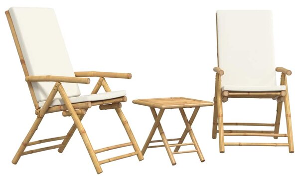 3dílný skládací bistro set s krémově bílými poduškami bambus 3208931
