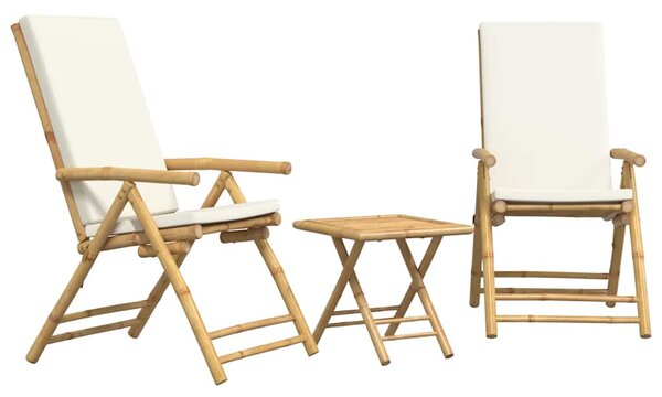 3dílný skládací bistro set s krémově bílými poduškami bambus 3208931