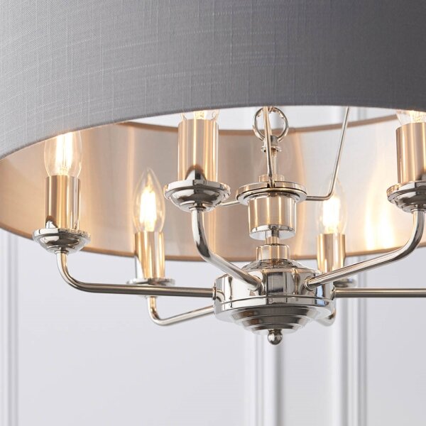 Endon 94373 - Lustr na řetězu HIGHCLERE 6xE14/40W/230V šedá/lesklý chrom