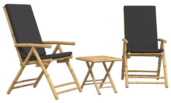 3dílný skládací bistro set s tmavě šedými poduškami bambus 3208932