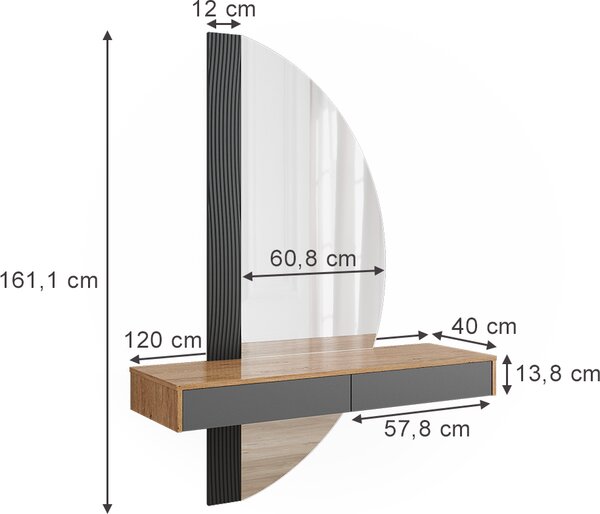 Toaletní stolek Vicco Melisa Šedá 120 cm se 2 zásuvkami, Model 47687
