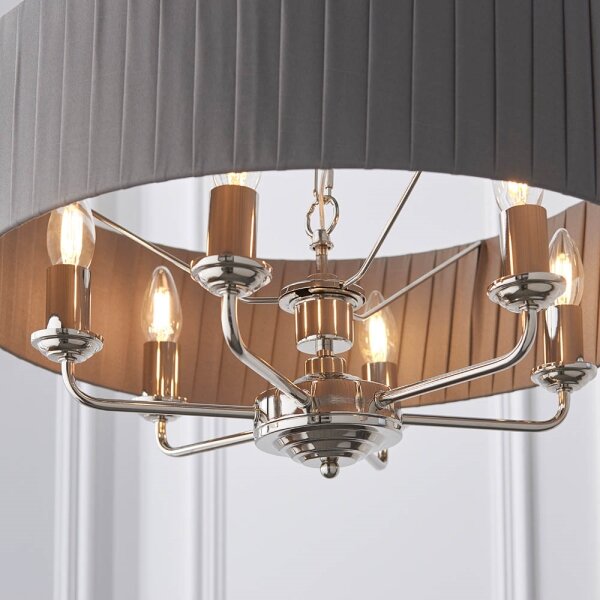 Endon 94397 - Lustr na řetězu HIGHCLERE 6xE14/40W/230V šedá/lesklý chrom