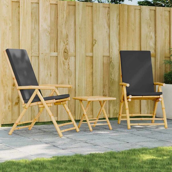 3dílný skládací bistro set s tmavě šedými poduškami bambus 3208932