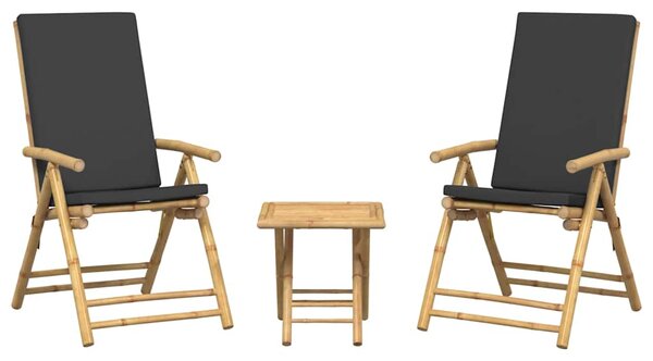 3dílný skládací bistro set s tmavě šedými poduškami bambus 3208932