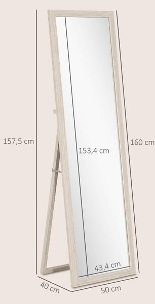 Fortuna Lai 160 x 50 cm Celotělové zrcadlo, univerzální použití, obdélníkový design s rámem, bílé