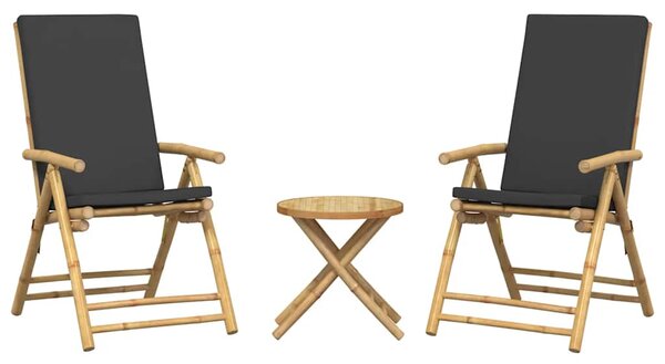 3dílný skládací bistro set s tmavě šedými poduškami bambus 3208938