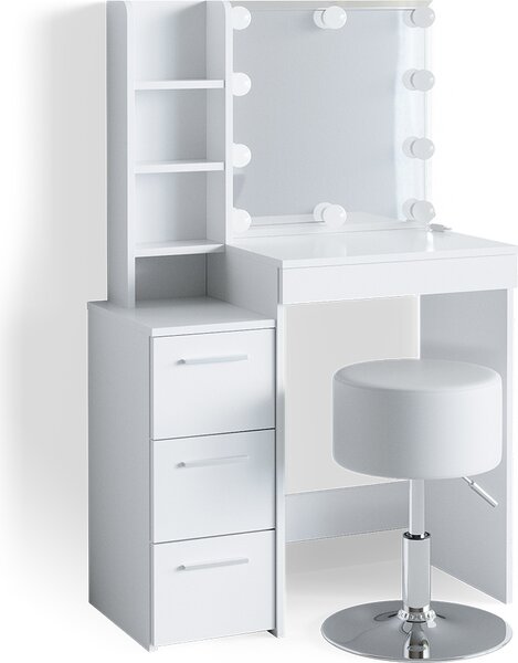 Toaletní stolek Vicco Meryl Bílá 80 cm s LED osvětlením a taburetem, Model 36205