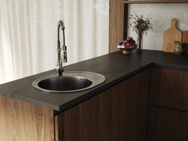 Kuchinox Normal, 1-komorový nerezový dřez 570x450x180 mm s odkapávačem, drážkovaný dekor, ocelová, LAV-SGN_383T