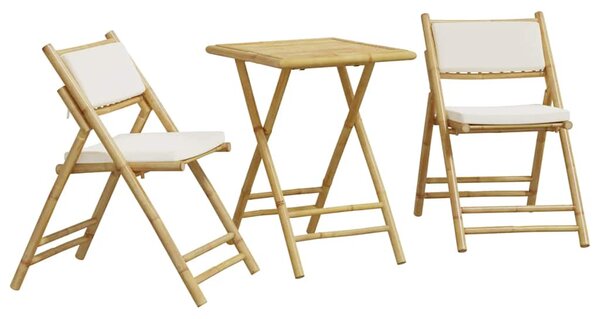 3dílný skládací bistro set s krémově bílými poduškami bambus 3208933