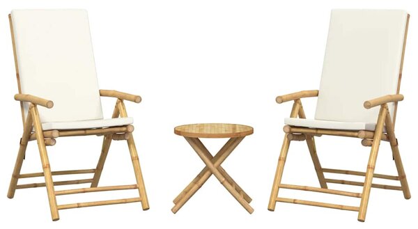 3dílný skládací bistro set s krémově bílými poduškami bambus 3208937