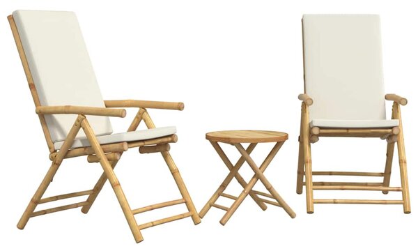 3dílný skládací bistro set s krémově bílými poduškami bambus 3208937