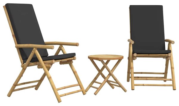 3dílný skládací bistro set s tmavě šedými poduškami bambus 3208938