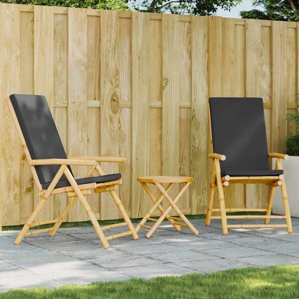 3dílný skládací bistro set s tmavě šedými poduškami bambus 3208938