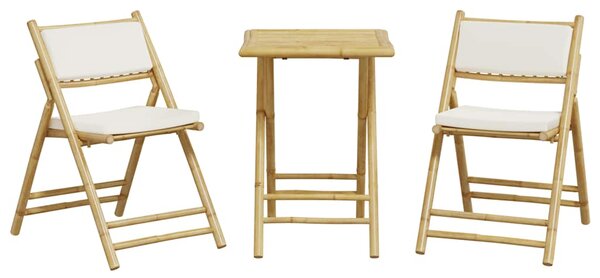 3dílný skládací bistro set s krémově bílými poduškami bambus 3208933