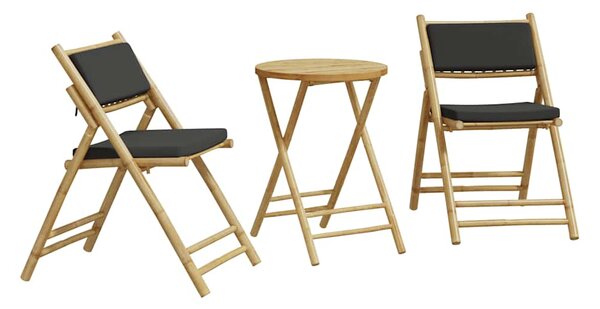 3dílný skládací bistro set s tmavě šedými poduškami bambus 3208940