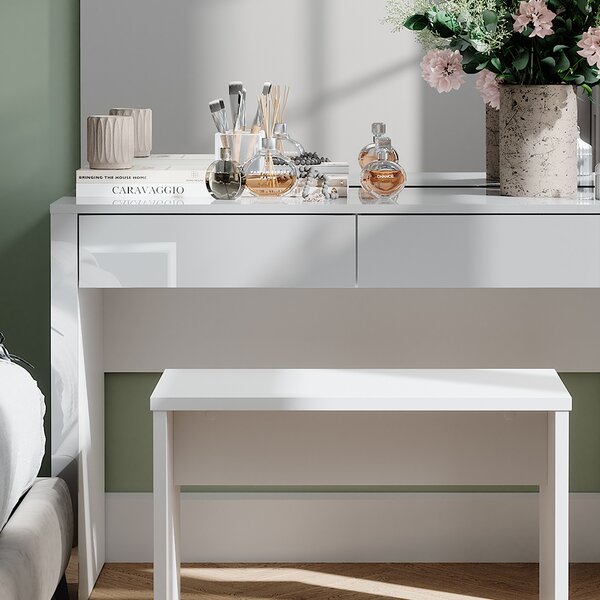 Toaletní stolek Vicco Annabelle Bílá vysoký lesk/bílá 110 cm se zrcadlem a lavicí, Model 55018
