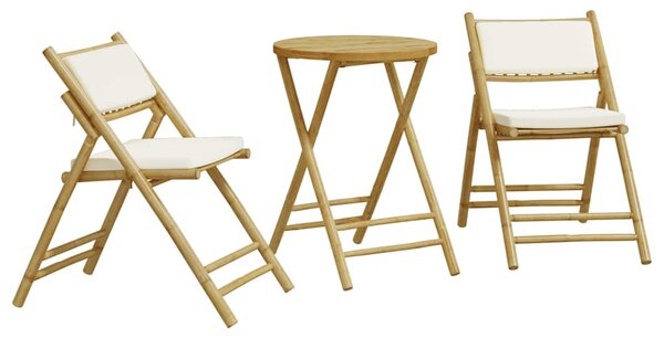 3dílný skládací bistro set s krémově bílými poduškami bambus 3208939