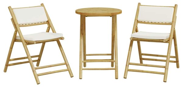 3dílný skládací bistro set s krémově bílými poduškami bambus 3208939