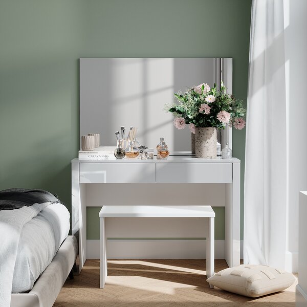 Toaletní stolek Vicco Annabelle Bílá vysoký lesk/bílá 110 cm se zrcadlem a lavicí, Model 55018