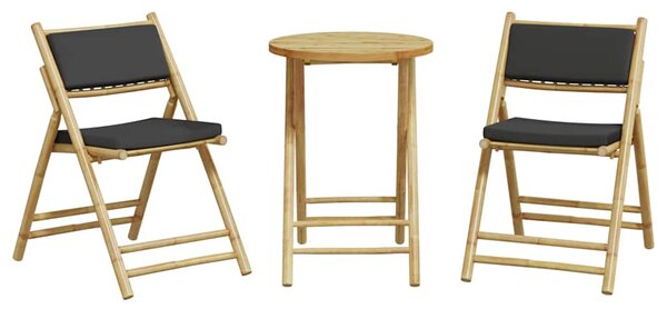 3dílný skládací bistro set s tmavě šedými poduškami bambus 3208940