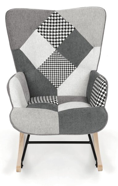 Vikio Houpací křeslo patchwork šedá látka AKR108PWC