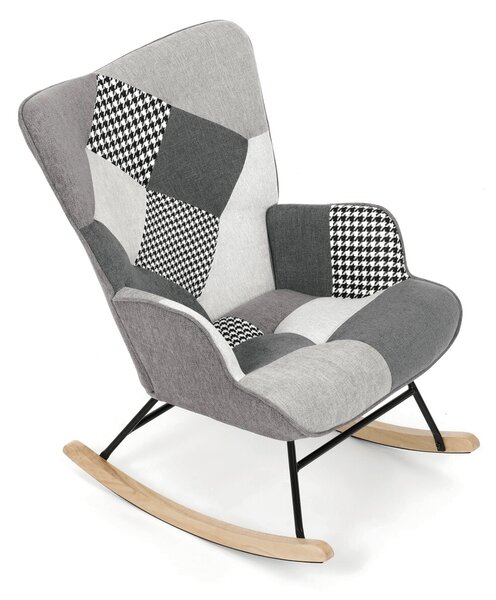 Vikio Houpací křeslo patchwork šedá látka AKR108PWC