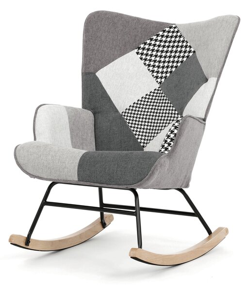 Vikio Houpací křeslo patchwork šedá látka AKR108PWC