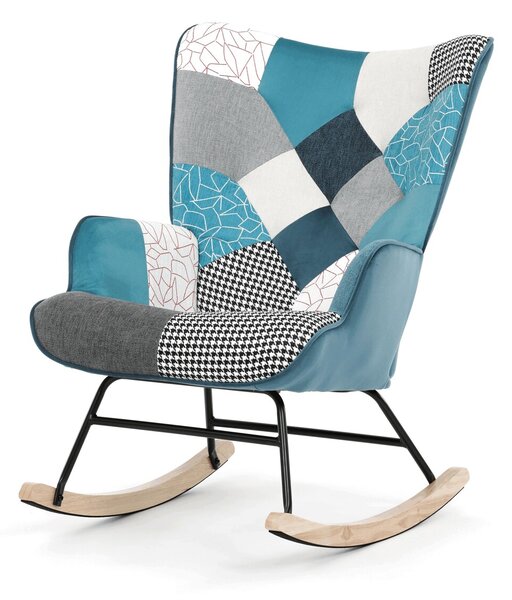 Vikio Houpací křeslo patchwork modrá látka AKR108PWC