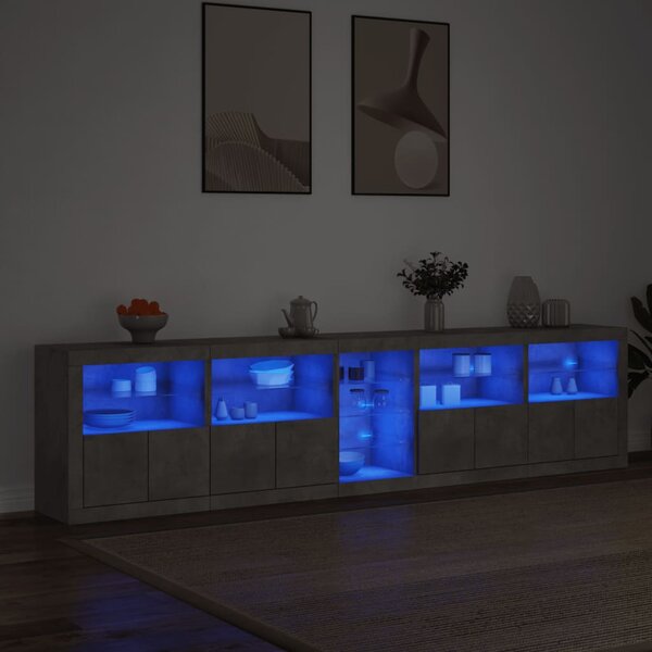 Příborník s LED osvětlením betonově šedý 283 x 37 x 67 cm 3209026