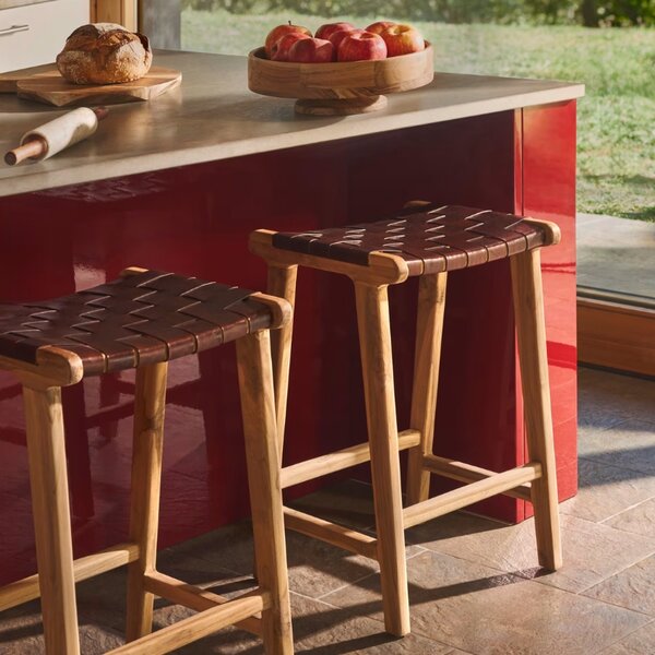 Kave Home Hnědá kožená barová židle Calixta 67 cm