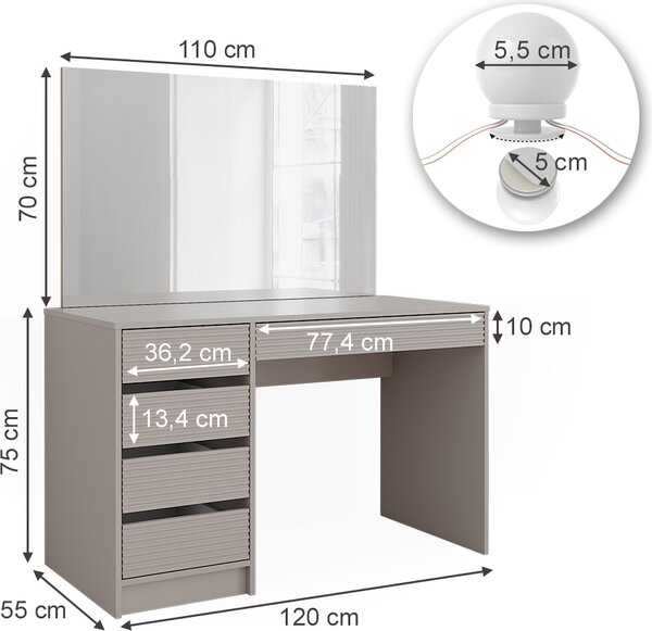 Toaletní stolek Vicco Sherry Kašmír 120 cm se zrcadlem a LED osvětlením, Model 51676