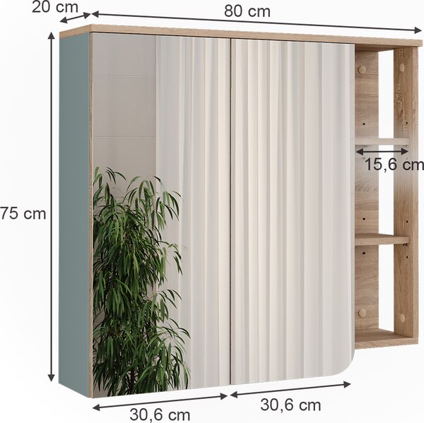 Zrcadlová skříňka Vicco Karen Sonoma/modrá 80 x 75 cm se zrcadlem, Model 54680