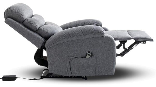 TV křeslo VELORA PLUS s elektrickým polohováním — látka, šedá, nosnost 130 kg