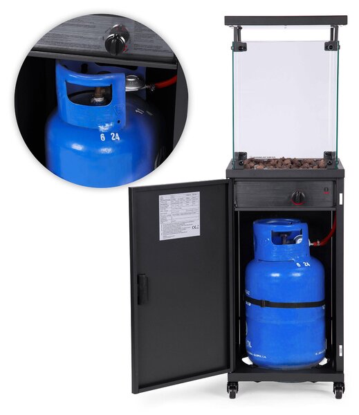 MultiGarden Terasový plynový ohřívač se skleněným krytem, 13 kW, černý