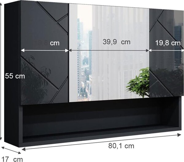 Koupelnová zrcadlová skříňka Vicco Irma Antracitový vysoký lesk 80.1 x 55 cm, Model 39453