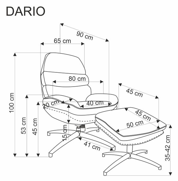 HALMAR DARIO křeslo s podnožkou šedé