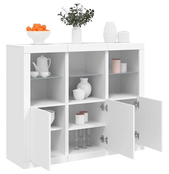 Příborníky s LED osvětlením 3 ks bílé kompozitní dřevo 3209100