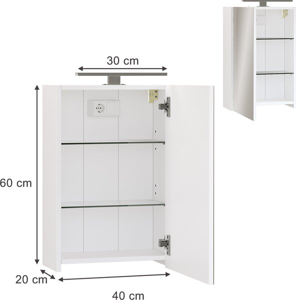 Koupelnová skříňka se zrcadlem Vicco Lavio Bílá 40 x 60 cm s osvětlením LED, Model 55334