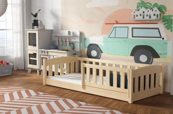 Dětská Montessori postel z masivu borovice BEN - 200x90 cm - PŘÍRODNÍ BOROVICE