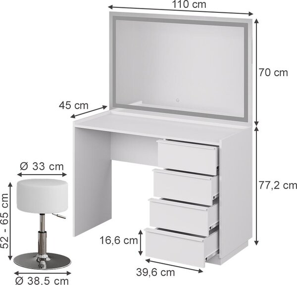 Toaletní stolek Vicco Viktoria Bílá 110 cm 3 díly, Model 59332