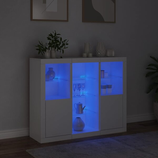 Příborníky s LED osvětlením 3 ks bílé kompozitní dřevo 3209121