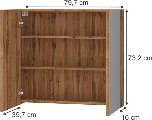 Koupelnová zrcadlová skříňka Vicco Lotta Dub 79.7 x 73.2 cm se 2 dveřmi, Model 58581