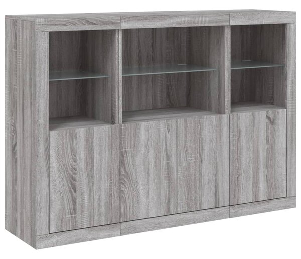 Příborníky s LED osvětlením 3 ks šedé sonoma kompozitní dřevo 3209112