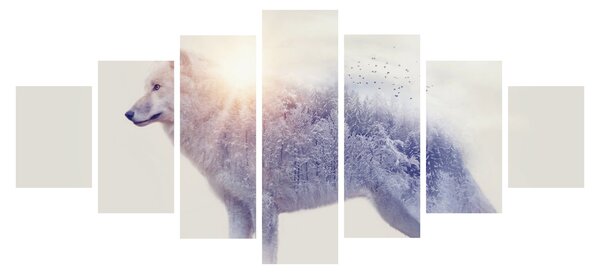 Obraz - Arktický vlk zrcadlící divokou krajinu (210x100 cm)