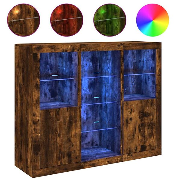 Příborníky s LED osvětlením 3 ks kouřový dub kompozitní dřevo 3209125