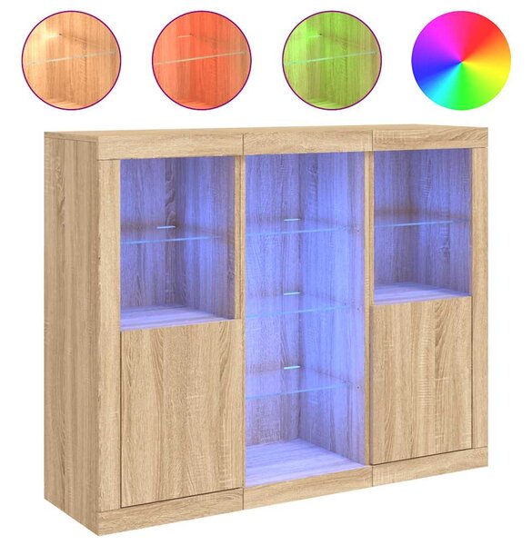 Příborníky s LED osvětlením 3 ks dub sonoma kompozitní dřevo 3209123