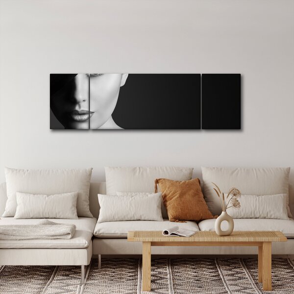 Obraz - Černobílý portrét ženy v klobouku (170x50 cm)
