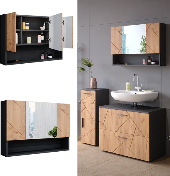 Koupelnová zrcadlová skříňka Vicco Irma Zlatý dub power/antracit 80.1 x 55 cm, Model 39456